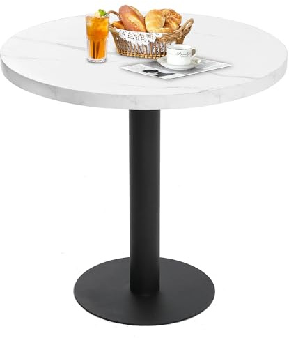 Mingone Esstisch (Weiß, Runder Esstisch 80cm) | Küchentisch in Schwarz mit Marmoroptik - Tischplatte aus MDF & Metallgestell - Für Küche, Esszimmer, Balkon, Wohnzimmer