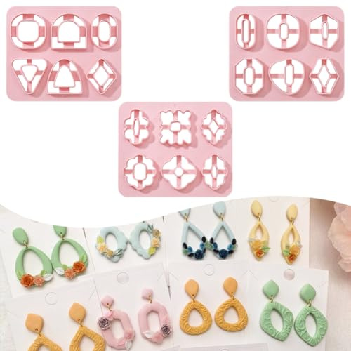 CRAFTYMELODY 3 lots de 3 emporte-pièces en argile polymère, 18 formes différentes, emporte-pièces bohème, flamant rose, plastique pour bijoux