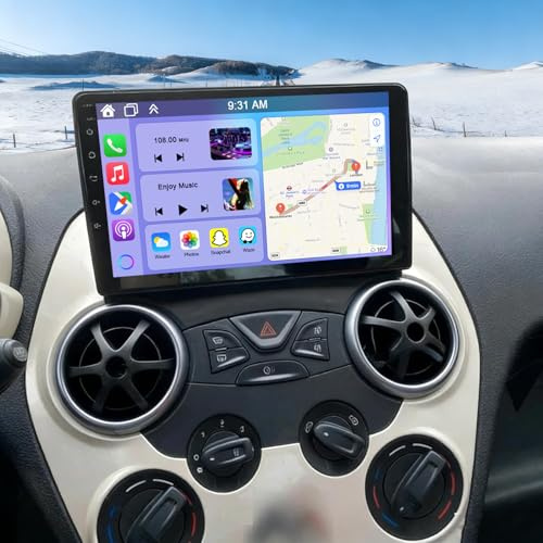 4+64G Android 14 Car Stereo for Ford Ka 2008-2014 Touch Screen 2 Din 9 Inch Car Radio Receiver w/Wireless Carplay Android Auto GPS Navi Bluetooth BT SWC Backup Camera