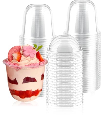 GZGXKJ 50 Verrines Plastiques avec Couvercle 360ml Pot Tiramisu Transparent | Mini Gobelets à Dessert, Avec 50 Cuillères, Verrine Plastique, Pour Faits Maison Pudding Mousse Glace