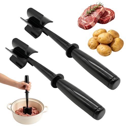 SureFly Meat Chopper, 5-Blade Mince Masher for Ground Beef & Turkey, Heat Resistant Nylon Hamburger Chopper Utensil, Non-Stick Mix and Mash Tool for Potato & Cooking, Easy to Clean, Black