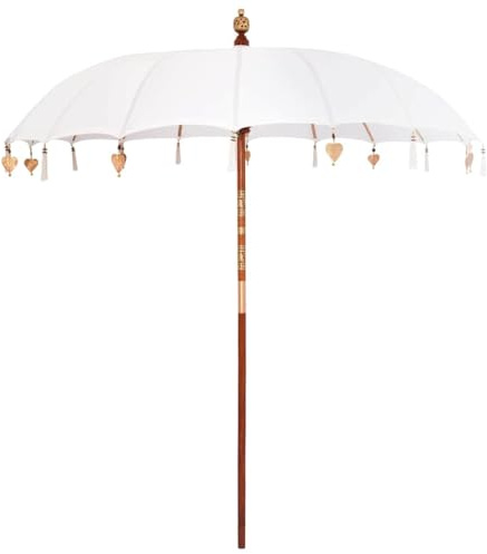 Lumanois Parasol Balinés de Algodón con Poste de Madera Tallada, 220x220x260 cm, Sombrillas para Jardín y Terraza, Crema-42006451