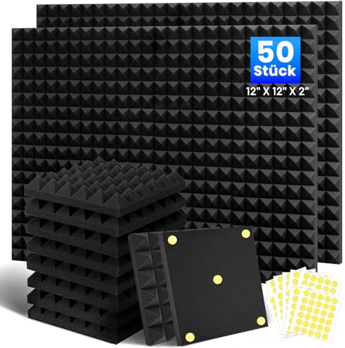 50 Stück Akustikschaumstoff Schallschutzplatten, 5 X 30 X 30 CM Schalldämmung Akustikpaneele, Schallschutz Akustikschaumstoff, Akustik Schaumstoffplatten für Aufnahmestudio, Heimbüro, Spielzimmer
