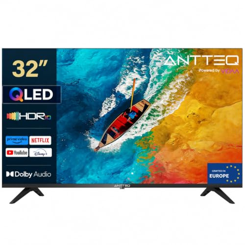 Antteq AV32H5Q QLED Smart TV 32 Zoll mit Bluetooth Hotelmodus | VIDAA OS, Rahmenlos, Triple Tuner (DVB-T2/S2/C), Voice Control, Kinderprofil, Modelljahr 2026