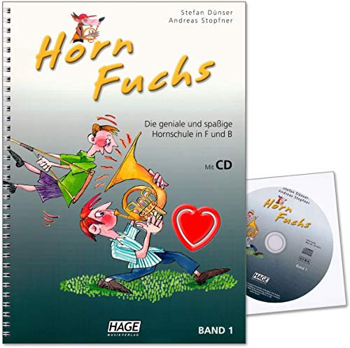 Horn Fuchs Band 1 - Die geniale und spaßige Hornschule in F und B von Stefan Dünser und Andreas Stopfner - Lehrbuch mit CD und bunter herzförmiger Notenklammer