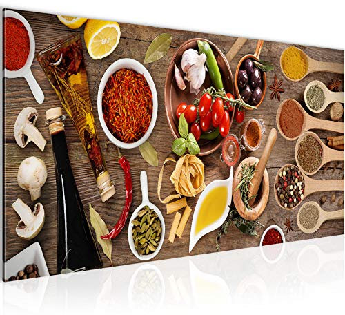 Runa Art Wandbild Küche - Gewürze 1 Teilig 100 x 40 cm Modern Bild auf Vlies Leinwand Essen Esszimmer Küchenbilder Bunt 003112a