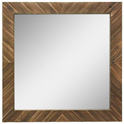 Stonebriar 20 x 20 Square Textured Wooden Chevron Hanging Wall Mirror with Attached Mounting Brackets