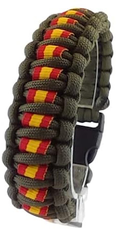 Pulsera de supervivencia ESPAÑA mod. DOBLE, a medida. Paracord 550. Hecha a mano en España. Color VERDE MILITAR.