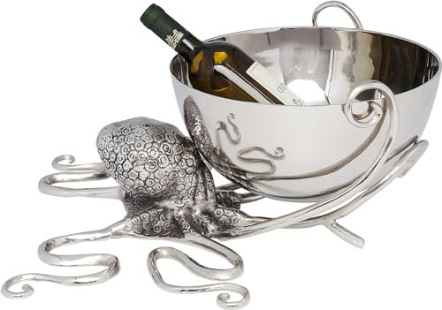 Kare Design Weinkühler Octopus, Silber, 45cm Durchmesser, Kühlbehälter, Flaschenkühler, Octopus Optik, Aluminium Gestell, 7200ml Füllmenge, 26x46x45 cm (H/B/T)