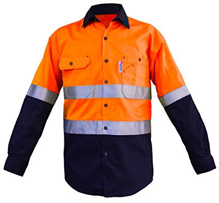 LANTERN FISH Mens Hi Vis Shirts Protective Safety Work with 3M ScotchliteTM Reflective Tape 100% Cotton Long Sleeve - Orange - XXXL