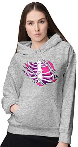 BLAK TEE Women's Halloween Zombie Chest Tear Hoodie M Grey