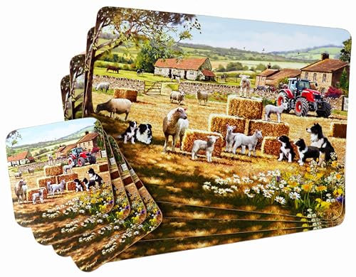 LP Tischsets und Untersetzer, Motiv: FarmCollie Hund und Schaf, 4 Stück