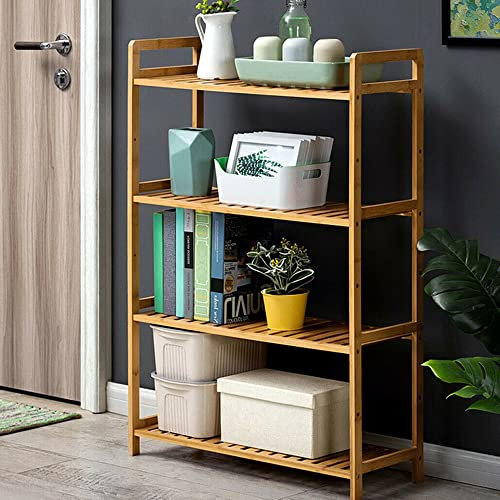unho Bamboo Shelving Unit Organization, 4 Tier Storage Shelves Adjustable Bookshelf Kitchen Free Standing Storage Unit Plant Stand 26.46” x 9.84” x 38.9”