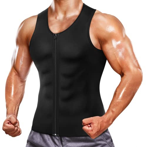 Wonderience Tuta da sauna per uomo in neoprene con cintura regolabile in vita, Nero senza cintura., Medium
