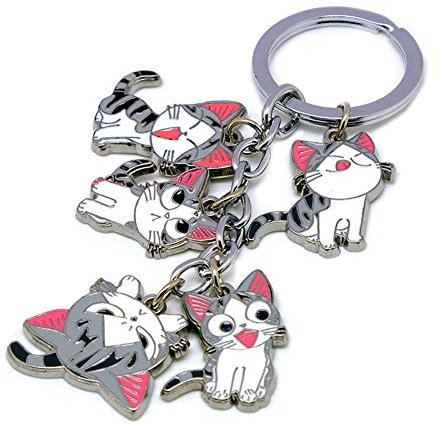 Multiculture Porte-clés avec 5 figurines de chat Chibi pour les petits fans de Chi
