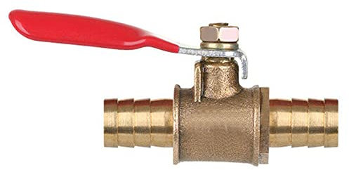 Dapetz ® Brass Ball Valve 10mm Red Lever Inline Hose Barb for Water Air Gas Fuel Shut-Off