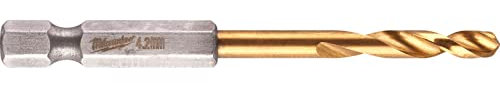 Milwaukee Shockwave Metal Drill Bit HSS-G Red Hex Titanium 1/4 Inch 4.2 x 74 mm