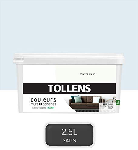 Tollens - Peinture Couleurs - Murs et Boiseries - Toutes pièces - Ultra résistante - Satin - Eclat Blanc - 2,5L = 30m2
