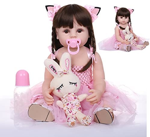 ZIYIUI Reborn Babys Mädchen 22 Zoll 55cm Babypuppen Lebensechte Vollsilikon Vinyl Babys Die echt Aussehen Neugeborenes