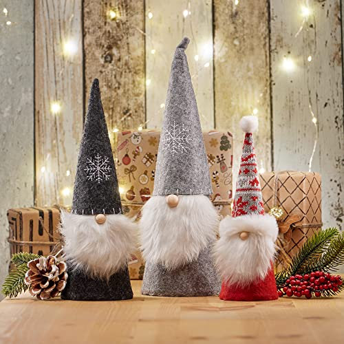 com-four® 3X Weihnachts-Wichtel für die Weihnachtsdeko, winterliche Figur als Dekoartikel, niedliche Tischdeko oder als Raumschmuck (3 Stück - grau schwarz rot)