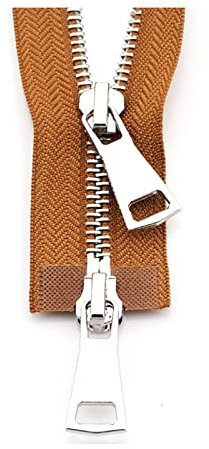 Stevenurr 1 Stück 70/90cm 5# Metallreißverschluss Silber Doppelschieber Zwei-Wege-Reißverschluss für Manteltasche Kleidungsstück Nähzubehör, Braun, 90cm