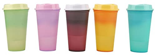 XKUN 5Pcs 473 ML De Bouteille d'eau en Plastique Température Couleur Changement De Tasse De Cupule À Chaud Réutilisable Casse À Café en Vrac Tumbler Personnalisé Cadeaux De Noël-5Pc