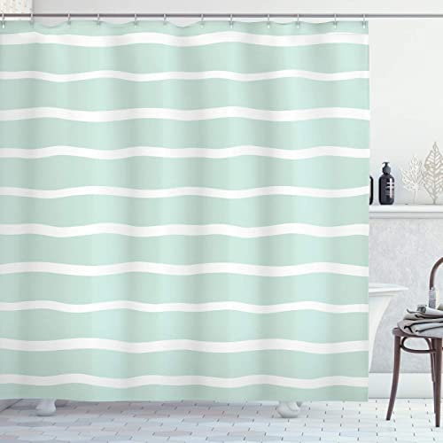 Duschvorhang 180x200 Linie Türkis Duschrollo Wasserabweisend Anti-Schimmel mit 12 Duschvorhangringen, 3D Bedrucktshower Shower Curtains, für Duschrollo für Badewanne Dusche