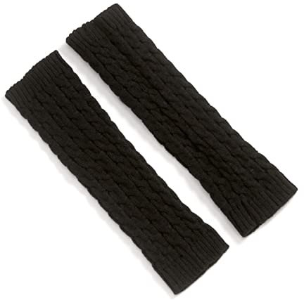 QUUPY 1 Paar schwarze Beinstulpen Zopfmuster lange Socken Häkeln Strick Stiefel Manschetten Herbst Winter Dicker Kniehoch Bein Strumpf für Frauen Mädchen