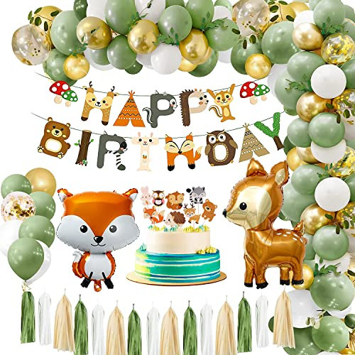 Dschungel Geburtstag Dekoration Safari Geburtstagsdeko Waldtiere luftballons Tiere Kindergeburtstag Deko Happy Birthday Banner Kuchen Karte Set für Jungen Oder Mädchen