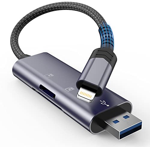 Lecteur de Carte Lightning & USB 3.0 vers SD/MicroSD pour iPhone/iPad,【Apple MFi Certifié】 2 en 1 Adaptateur de Carte mémoire SD Compatible avec iPhone/iPad/PC/Ordinateur Portable/Deskto
