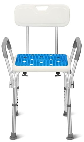 Joparri Sgabello da doccia con bracciolo, schienale, antiscivolo, per il bagno e per la doccia, regolabile in altezza, 41-53,5 cm, fino a 136 kg, per anziani e donne incinte