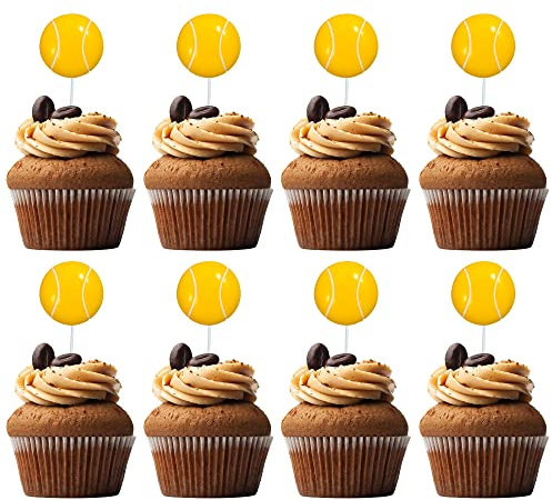 Tennis-Cupcake-Topper, Kunstharz, montiert, Sport-Ball, Cupcake-Picks, Tennis-Thema, Babyparty, Kindergeburtstag, Party, Kuchendekoration, Zubehör, 20 Stück