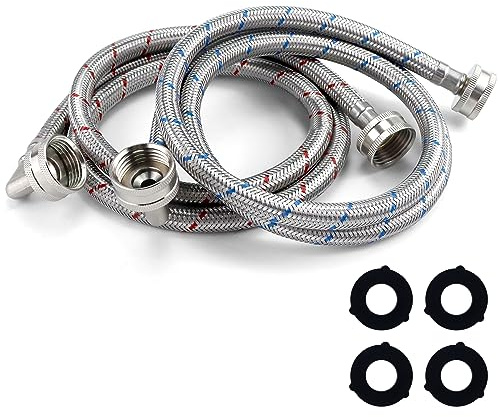 4FT Premium Stainless Steel Washer Hoses with 90 Degree Elbow No-lead Burst-Proof 3/4 NPT Connection Hot & Cold Water Inlet Supply Lines for Washer - 2 Pack by Fetechmate