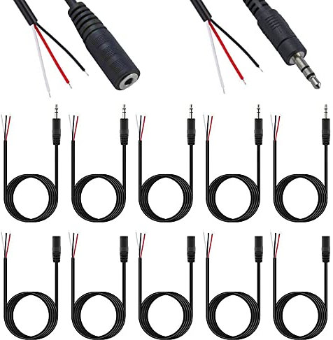Xiatiaosann 3.5mm Jack to Bare Wire Open End TRS 3 Pole Stereo, Female & Male Plug 1/8 3.5mm Jack Plug Connector Audio Cable for Headphone, Speaker, Home Stereo, Cable Repair (10 Pcs)