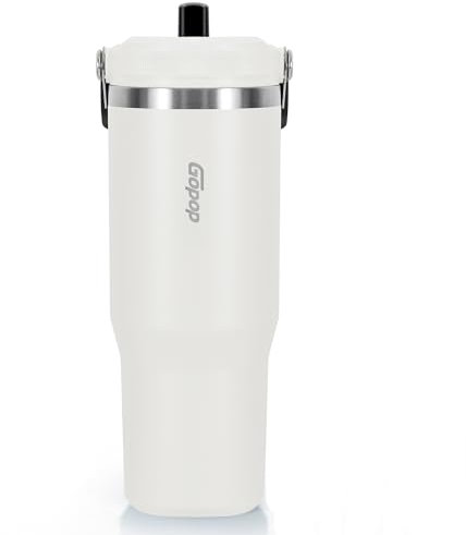 Simpleasy 30 oz Tumbler with Flip Straw - Vacuum Insulated Stainless Steel Water Bottle for Home, Office or Car - Reusable Cup with Straw Leakproof Flip, Cold up to 24h, White