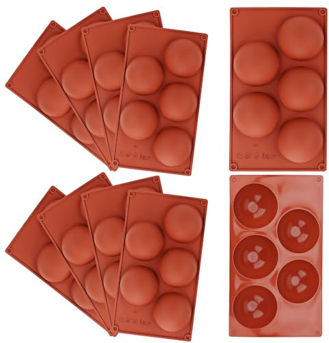 JAPCHET Lot de 10 moules en silicone semi-sphériques de 8 cm à 5 cavités, moules à chocolat demi-ronds, grands moules en silicone pour gelée, mousse dôme, chocolat