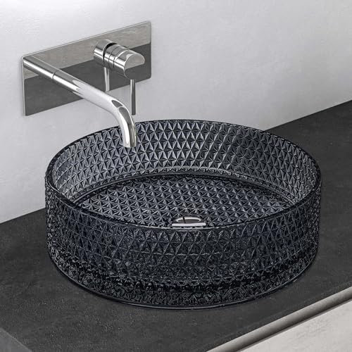 Mai & Mai Waschbecken Glas Aufsatzwaschbecken Glaswaschbecken Handwaschbecken Rund Waschschale fBxTxH 39x39x12 cm Grau Minerva07