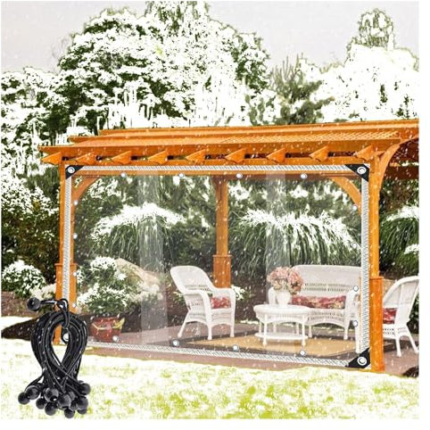 QSTGX Planen-Trennvorhang für Den Außenbereich, 0,35mm, Robuste wasserdichte Planen Aus PVC, für Gewächshaus, Terrasse, Garten, Pavillon, Anpassbar(6' x 10')