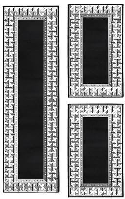 Carpetsale24 Bettumrandung Schlafzimmer 3 teilig Kurzflor Teppich Schwarz Bettvorleger Schlafzimmer Bettset: 2 St. 80x150 cm | 1 St. 80x300 cm - Flauschiger Teppich Läuferset Weich Moderne Design