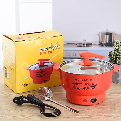 Olla eléctrica de cocina eléctrica de 1,8 l, 400 a 800 W, pared interior de acero inoxidable, 2 modos, protección contra sobrecalentamiento, cocina eléctrica, color rojo