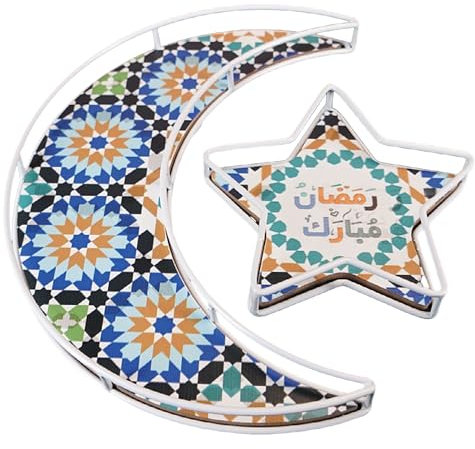 2 Stück Eid Mubarak Tablett, Mond Stern Serviertablett, Eisen Dessert Teller, Ramadan Eid Mubarak Trays Platten, Eid Mubarak Dekoration, Ramadan Essen Dessert Tablett, für Dessert Gebäck Ramadan Deko