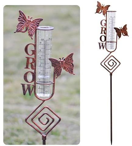 Manortang Grow Regenmesser für den Außenbereich, 76,2 cm, gefrierfester Regenmesser, Metall, Libellen-Regenmesser mit stabilem Pfahl, wasserdicht für Hof, Garten, Terrasse, Rasen, Outdoor, Garten,