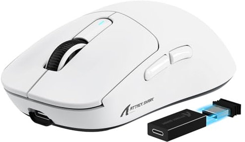 VGN GAMEPOWER x ATTACK SHARK X3PRO SUPERLIGHT Wireless Gaming Mouse, 4K/8K Polling Rate, 26000 DPI, 59g Ultralight Gaming Mice PixArt PAW3395 Sensor, 2.4G/Wired/Bluetooth G502, 200Hrs Battery, White
