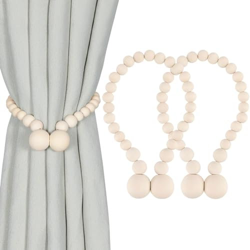 Nayyana 2er-Pack magnetische Vorhang-Raffhalter, Vorhang-Raffhalter für Vorhänge, Holzperlen-Vorhang-Raffhalter, Vorhanghalter für Boho-Schlafzimmer-Dekor, Baby-Kinderzimmer-Dekor