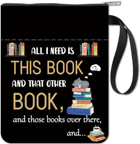 CRASPIRE Copertina per Libri Cat Book Protector Nera per Libri in Brossura con Tessuto Lavabile, Cerniera e Tasca Extra Sulla Manica per Gli Amanti