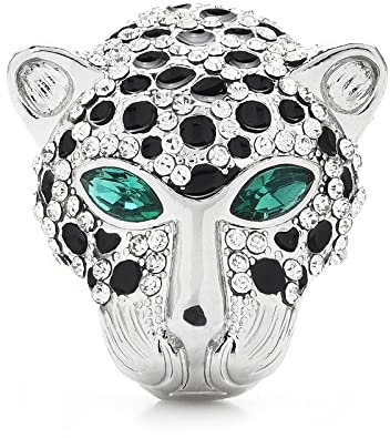 Épinglette épinglette grand strass tête de léopard broche broches élégant hommes et femmes bijoux cadeau broches (Color : Silver)