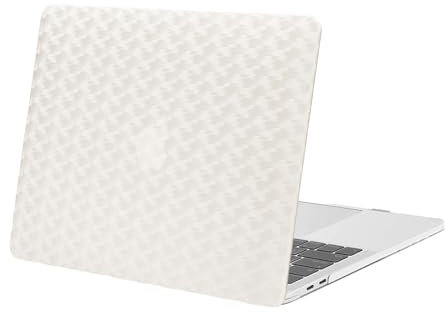 MOSISO Hülle Kompatibel mit MacBook Pro 13 Zoll M2 2025-2016 A2338 M1 A2251 A2289 A2159 A1989 A1708 A1706, Anti-Fingerabdruck Mondsichel Raster PU Leder Beschichtet Plastik Schutzhülle Case, Beige