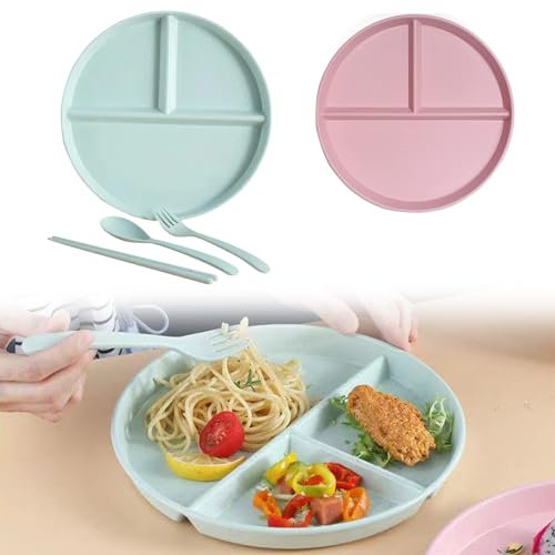 Toulifly Assiettes Divisées, 2 Pcs Assiette Plastique Reutilisable, Incassables Assiette Reequilibrage Alimentaire Adulte Enfant, Assiettes à Dessert, Assiettes de Pique Nique