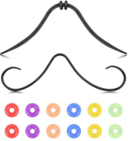 AVYRING 16G Schnurrbart Septum Ring, 316L Edelstahl Septum Ringe, Septum Piercing Hänger mit farbigen DIY Gummiringen, Septum Piercing Schmuck für Männer Frauen, Schwarz