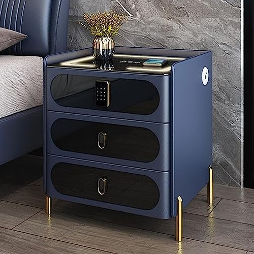 Smart Bedside Table with Smart Combination Lock, Wireless Charging, and Bluetooth Speaker - Multifunctional LED Nightstand for Bedroom and Living Room